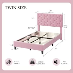 Twin/Full/Queen/King Size Bed Frame With Upholstered Headboard, Wood Slat Platform, No Box Spring Needed, Noise-Free, Easy Assembly, Pink 8 Twin/Full/Queen/King Size Bed Frame With Upholstered Headboard, Wood Slat Platform, No Box Spring Needed, Noise-Free, Easy Assembly, Pink -Garvee GUEST 3fe715d2 1649 4dd3 888a 4aaa13f1a828
