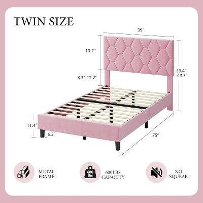 Twin/Full/Queen/King Size Bed Frame With Upholstered Headboard, Wood Slat Platform, No Box Spring Needed, Noise-Free, Easy Assembly, Pink 4 Twin/Full/Queen/King Size Bed Frame With Upholstered Headboard, Wood Slat Platform, No Box Spring Needed, Noise-Free, Easy Assembly, Pink - Image 2