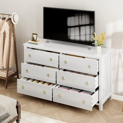 6 Dresser For Bedroom, 47.2" Modern Wide Dresser With Storage, Wooden Closet Dressers Chest Of Drawers Freestanding For Bedroom White 8 6 Dresser For Bedroom, 47.2" Modern Wide Dresser With Storage, Wooden Closet Dressers Chest Of Drawers Freestanding For Bedroom White - Image 6