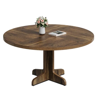 Garvee Round Dining Table For 4-6 People, 47 Inch Farmhouse Kitchen Table With Wooden Tabletop And Stable Base, For Dining Room Living Room, Brown 8 Garvee Round Dining Table For 4-6 People, 47 Inch Farmhouse Kitchen Table With Wooden Tabletop And Stable Base, For Dining Room Living Room, Brown - Image 6
