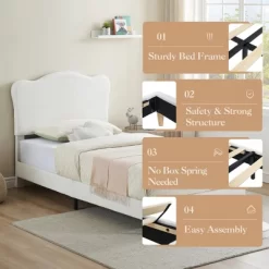 Bed Frame For Kids, Upholstered Platform Bed With Cute Boucle Velvet Headboard For Girls, No Box Spring Needed, Easy Assembly, Durable Design -Garvee GUEST 4039a5c0 a271 4a8d a37a f531bd0d9370
