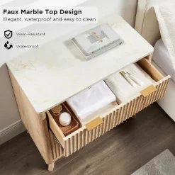 32" Tall Fluted Nightstand, Modern Side Table With Faux Marble Top, 3 Drawers End Table W/Storage, Bedside Table For Bedroom, Living Room -Garvee GUEST 4041d87c 7391 4393 b77d 25d95edc40c0