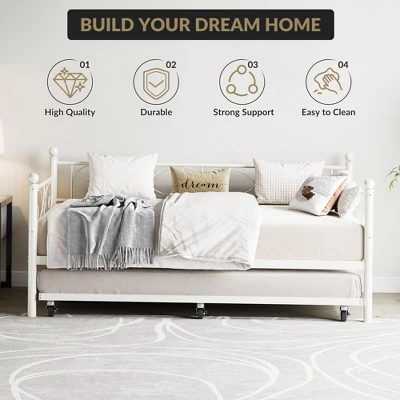 Twin Daybed With Trundle Bed, Heavy Duty Metal Twin Bed Frame With Pull Out Trundle 7 Twin Daybed With Trundle Bed, Heavy Duty Metal Twin Bed Frame With Pull Out Trundle - Image 5