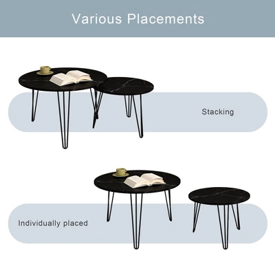 Round Nesting Coffee Table Set Of 2, Circular Nesting End Table Set, Round Marble Tabletop, And Sturdy Metal Base For Living Room, Bedroom 5 Round Nesting Coffee Table Set Of 2, Circular Nesting End Table Set, Round Marble Tabletop, And Sturdy Metal Base For Living Room, Bedroom - Image 3