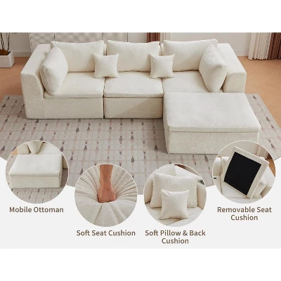 140" Modular Cloud Sectional Sofa With Ottoman - Convertible L/U-Shape Chenille Couch, 5-Seater Deep Memory Foam Couch, No Assembly Required 6 140" Modular Cloud Sectional Sofa With Ottoman - Convertible L/U-Shape Chenille Couch, 5-Seater Deep Memory Foam Couch, No Assembly Required - Image 4