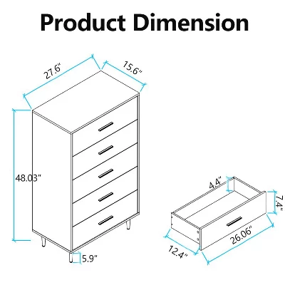 Garvee 5 Drawer Dresser For Bedroom, Modern Tall Dresser Organizer With Storage Drawers, Wooden Chests Of Drawers For Bedroom, Entryway, Hallway,White 6 Garvee 5 Drawer Dresser For Bedroom, Modern Tall Dresser Organizer With Storage Drawers, Wooden Chests Of Drawers For Bedroom, Entryway, Hallway,White - Image 4