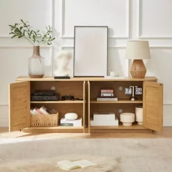 64 Inch Modern TV Stand, Wooden Entertainment Center With Storage, TV Console Table, Sideboard Buffet Cabinet For Living Room, Brown 24''H