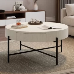 Round Coffee Table, Farmhouse Circle Center Table With 2 Storage Drawers, Wood Living Room Table -Garvee GUEST 426c656c 3bf4 42ce 8a52 78b1cae5127d