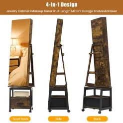 360° Swivel Jewelry Cabinet, 66'' Freestanding Jewelry Armoire With Bottom Drawer -Garvee GUEST 42716a01 09d4 4f39 b402 7fa4f5c9317a