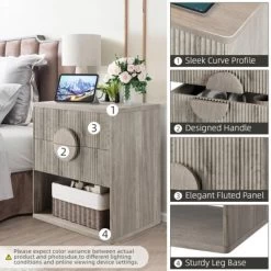 Whizmax Fluted Nightstand With Charging Station - 2 Drawers + Open Shelf, Modern Wood Bedside Table For Bedroom & Living Room Storage -Garvee GUEST 42bc15d4 9314 49ee bdf5 41e23c66835e 1