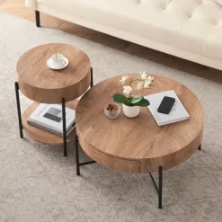 Coffee Table With Drawers Round Coffee Table With Storage Wood Center Table Farmhouse Circle Table -Garvee GUEST 42d570d2 1229 4c1e beb3 8fda2c43252f