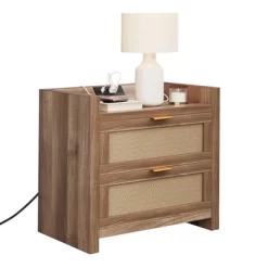 Night Stand Set Of 2, Bedside Tables With Charging Station, Rattan End Tables, Boho Bed Side Tables, Wood Nightstands Set Of 2 With Drawer -Garvee GUEST 4386e4ce be68 4c47 b638 1bb223aaefe5