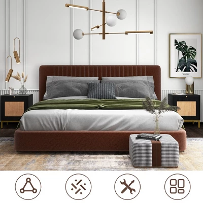 Set Of 2 Rattan Night Stands, Modern Farmhouse End Tables With Tray, Storage Shelf For Entryway, Bedroom, Living Room 5 Set Of 2 Rattan Night Stands, Modern Farmhouse End Tables With Tray, Storage Shelf For Entryway, Bedroom, Living Room - Image 3