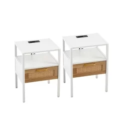 Rattan Nightstand Set Of 2,Narrow Side Table With Drawer, Wood Accent End Table,Bedside Table With Storage For Living Room Bedroom Office -Garvee GUEST 43cb0a40 0f67 47e9 b037 73c160f0ed01