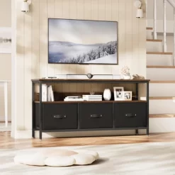 Garvee 55" TV Stand Entertainment Center With 3 Fabric Drawers, Rustic Dresser For Living Room, Bedroom -Garvee GUEST 440517c4 1506 4e94 865c b89ca0b492c6