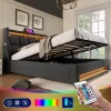 Queen Size Bed Frame With Hydraulic Storage,Upholstered Headboard,RGB LED Light And USB Charging -Garvee GUEST 4416db40 9243 452d b377 824015ea1799
