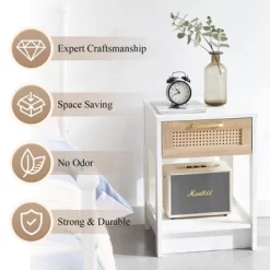 Rattan Nightstand, Modern End Table With Drawer, Nightstand Side Table With Accessories For Living Room Bedroom -Garvee GUEST 44218de4 e3a1 4634 ab03 0006548dc062