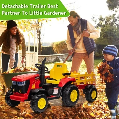 12V Kids Ride-On Tractor With Remote Control, Battery Powered Tractor Car Toy With Detachable Trailer, Music, Perfect For Boys & Girls, Red 8 12V Kids Ride-On Tractor With Remote Control, Battery Powered Tractor Car Toy With Detachable Trailer, Music, Perfect For Boys & Girls, Red - Image 6
