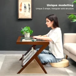 Modern Coffee Table With Glass Top & Rattan Shelf - Z-Shape Design, Warm Wood Frame For Living Room, Office 9 Modern Coffee Table With Glass Top & Rattan Shelf - Z-Shape Design, Warm Wood Frame For Living Room, Office -Garvee GUEST 444ed124 21db 47a4 9877 9c5a0e01c8db