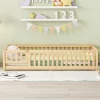 Twin Size Toddler Floor Bed Frame With Safety Guardrails, Doors, Wood Slat Support Bed, Detachable Platform Bed For Kids Girls Boys Natural -Garvee GUEST 4461dd0f 43b0 4323 ad4d 4be77c294f07
