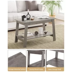 Coffee Table, 2-Tier Living Room Table Rectangular Center Table With Storage Shelf, Farmhouse Wood Coffee Table For Small Spaces, Easy Assembly, Gray -Garvee GUEST 44e5ec4e 9c86 4baf 870a 876f958e8670