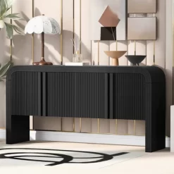 63" Wooden Console Table, Accent Sideboard Buffet Cabinet With Adjustable Shelves,Narrow Sofa Foyer Table For Living Room Hallway Entryway