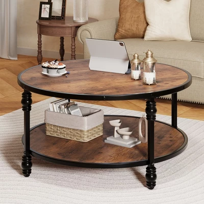 Garvee Coffee Table Round Rustic Center Table With Storage Shelf Wood Circle Coffee Table With Sturdy Metal Legs Living Room 3 Garvee Coffee Table Round Rustic Center Table With Storage Shelf Wood Circle Coffee Table With Sturdy Metal Legs Living Room