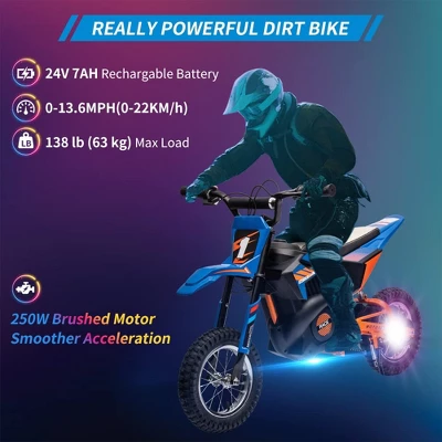 Kids Ride On Electric Motorcycle,250W Motor 13.6MPH Fast Speed Dirt Bike, Off-Road Bike,Twist Grip Throttle, Air-Filled Tires,for Teens 5 Kids Ride On Electric Motorcycle,250W Motor 13.6MPH Fast Speed Dirt Bike, Off-Road Bike,Twist Grip Throttle, Air-Filled Tires,for Teens - Image 3