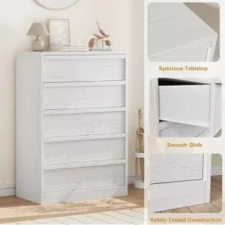 Garvee 5 Tall Wooden Drawer Dresser, Modern 5 Chest Of Drawers With Storage Freestanding, For Bedroom, Living Room, White -Garvee GUEST 4554b336 31e5 4254 9131 3409fbfb4ae8
