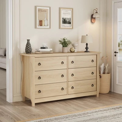 Garvee 6 Dresser For Bedroom, 47.2" Wide Drawer Dresser With Storage Freestanding, Wooden Closet Storage Chest For Living Room, Natural Oak 4 Garvee 6 Dresser For Bedroom, 47.2" Wide Drawer Dresser With Storage Freestanding, Wooden Closet Storage Chest For Living Room, Natural Oak - Image 2