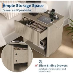 Fluted Nightstands Set 2, Side Tables, Modern Mid Century End Table With Drawer, Farmhouse Bed Side Tables For Bedroom Living Room Sofa Couch, Grey -Garvee GUEST 4663be0c 1750 47d7 ac1f 7516e45e4b65