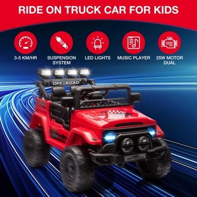 12V Ride-On Truck Car For Kids – Battery Powered Electric Vehicle With Remote Control, Spring Suspension, LED Lights, Bluetooth & 3 Speeds 5 12V Ride-On Truck Car For Kids – Battery Powered Electric Vehicle With Remote Control, Spring Suspension, LED Lights, Bluetooth & 3 Speeds - Image 3