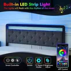 Garvee Queen Bed Frame With 2 Storage Drawers, LED Lights Upholstered Platform Bed With Heavy Duty Metal Slats, No Box Spring Needed, Noise Free 11 Garvee Queen Bed Frame With 2 Storage Drawers, LED Lights Upholstered Platform Bed With Heavy Duty Metal Slats, No Box Spring Needed, Noise Free -Garvee GUEST 46c38c40 ff78 4065 9d7f ddca6ed12457