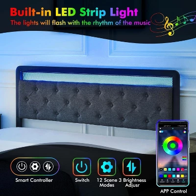 Garvee Queen Bed Frame With 2 Storage Drawers, LED Lights Upholstered Platform Bed With Heavy Duty Metal Slats, No Box Spring Needed, Noise Free 6 Garvee Queen Bed Frame With 2 Storage Drawers, LED Lights Upholstered Platform Bed With Heavy Duty Metal Slats, No Box Spring Needed, Noise Free - Image 4