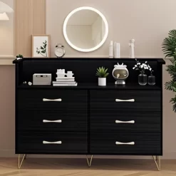 Garvee 6 Drawer Dresser With LED Lights & Charging Station, Soft Pink Modern Storage Chest With Open Shelf For Bedroom, Entryway, TV Stand -Garvee GUEST 46f3da44 e34a 4c62 89ea 3ee5f72213e0