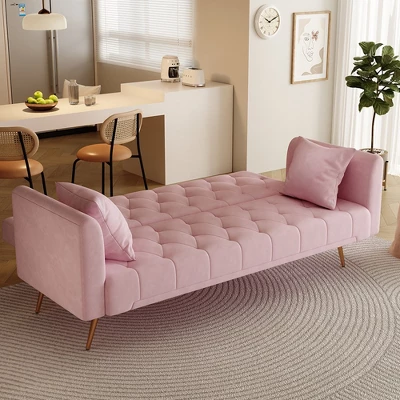 71" Adjustable Backrest Sofa Bed, Velvet Fabric Living Room Sofa Couch, Folding Bed With Sturdy Metal Legs,Modern Upholstered Sleeper Couch 4 71" Adjustable Backrest Sofa Bed, Velvet Fabric Living Room Sofa Couch, Folding Bed With Sturdy Metal Legs,Modern Upholstered Sleeper Couch - Image 2