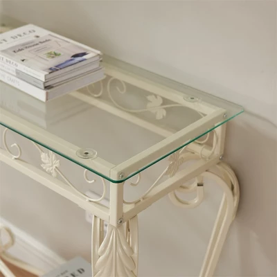 Console Table, Modern Glass Entryway Table Small Sofa Accent Table With Storage, Metal Frame, Easy Assembly, For Living Room, Hallway, Office 5 Console Table, Modern Glass Entryway Table Small Sofa Accent Table With Storage, Metal Frame, Easy Assembly, For Living Room, Hallway, Office - Image 3