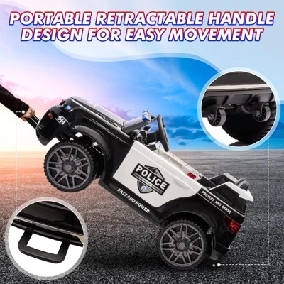 12V Police Electric Ride-On Car For Kids, Remote Control, 66lbs Capacity, LED Lights, Megaphone, Music, Spring Suspension 5 12V Police Electric Ride-On Car For Kids, Remote Control, 66lbs Capacity, LED Lights, Megaphone, Music, Spring Suspension - Image 3
