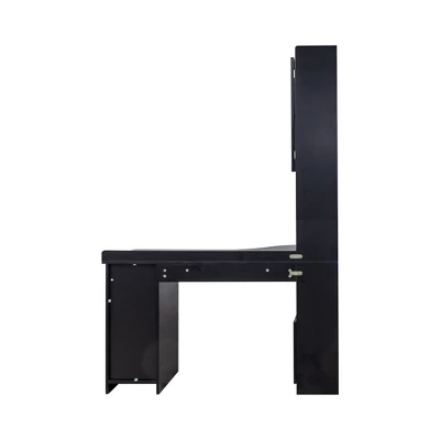 L Shaped Computer Desk With Hutch, Office Corner Desk With Drawer & Bookshelf, Study Table Writing Desk, Gaming Computer Desk For Study Room Black 9 L Shaped Computer Desk With Hutch, Office Corner Desk With Drawer & Bookshelf, Study Table Writing Desk, Gaming Computer Desk For Study Room Black - Image 7