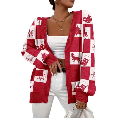 Womens Open Front Cardigan Christamas Cardigan White Valentine's Day Outfits Ribbed Cuff Sweater Cardigan With Pockets 6 Womens Open Front Cardigan Christamas Cardigan White Valentine's Day Outfits Ribbed Cuff Sweater Cardigan With Pockets - Image 4