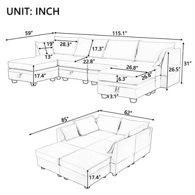 Sectional Sofa, U-Shape Sectional Couch With Reversible Chaise, Additional Storage Convertible Sofa Bed 4 Sectional Sofa, U-Shape Sectional Couch With Reversible Chaise, Additional Storage Convertible Sofa Bed - Image 2