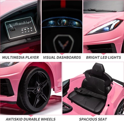 12V Kids Ride-On Sports Car – Licensed Corvette Electric Car Toy With Remote Control, Visual Dashboard, LED Lights & Music 6 12V Kids Ride-On Sports Car – Licensed Corvette Electric Car Toy With Remote Control, Visual Dashboard, LED Lights & Music - Image 4
