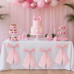 4 Piece Large Pink Bow Birthday Decorations, 12x20 Inch Sparkle Organza Coquette Bows Wall Decor, No Tying Needed, For Parties Weddings Backdrops -Garvee GUEST 4a585409 8e32 424e b012 50725b250261