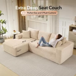 108" L-Shaped Corduroy Sectional Sofa - Plush Modular Couch With Left Chaise, No Assembly Required, Modern Lounge Sofa For Living Room -Garvee GUEST 4a6d246a 097b 479c 916a 86e8baa6bd39