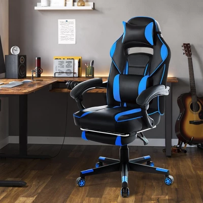 360° Swivel Height Adjustable Gaming Chair With Retractable Footrest & Ergonomic Lumbar High Back PU Leather Computer Chair With Headrest For Office 4 360° Swivel Height Adjustable Gaming Chair With Retractable Footrest & Ergonomic Lumbar High Back PU Leather Computer Chair With Headrest For Office - Image 2