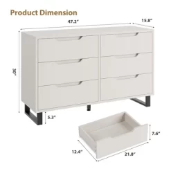 6 Dresser For Bedroom, 47.2" Wide Dresser, Freestanding Vertical Drawer Cabinet With Storage, Wooden Closet Storage Chest For Living Room, Hallway