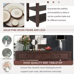 Garvee Mid-century Modern Console Table With 3 Drawers, 50"L Sofa Table With 2 Bottom Storage Shelves, For Entryway, Front Hall, Hallway, Living Room