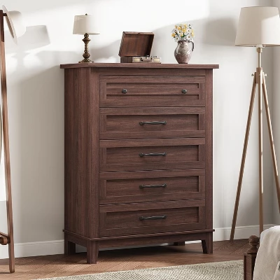 5 Dresser For Bedroom, 41" Tall Dresser, Vertical Drawer Dresser With Storage Freestanding, Wooden Closet Dresser Storage Chest For Bedroom, Walnut 3 5 Dresser For Bedroom, 41" Tall Dresser, Vertical Drawer Dresser With Storage Freestanding, Wooden Closet Dresser Storage Chest For Bedroom, Walnut