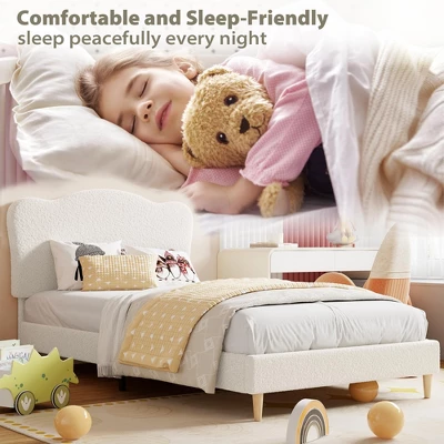 Bed Frame For Kids With Scallop Headboard, Cute Velvet Twin Bed For Girls, Boys, Sturdy Platform Bed, No Box Spring Needed, Wooden Slats, Noise Free 6 Bed Frame For Kids With Scallop Headboard, Cute Velvet Twin Bed For Girls, Boys, Sturdy Platform Bed, No Box Spring Needed, Wooden Slats, Noise Free - Image 4