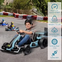 Go Karts For Kids, 24V Electric Go Kart With 2 * 150W Powerful Motors,8mph, 110lbs,W/Button Start,Lights,Safety Belt, Music -Garvee GUEST 4b64147a ed6d 407c bfec 716dde680186